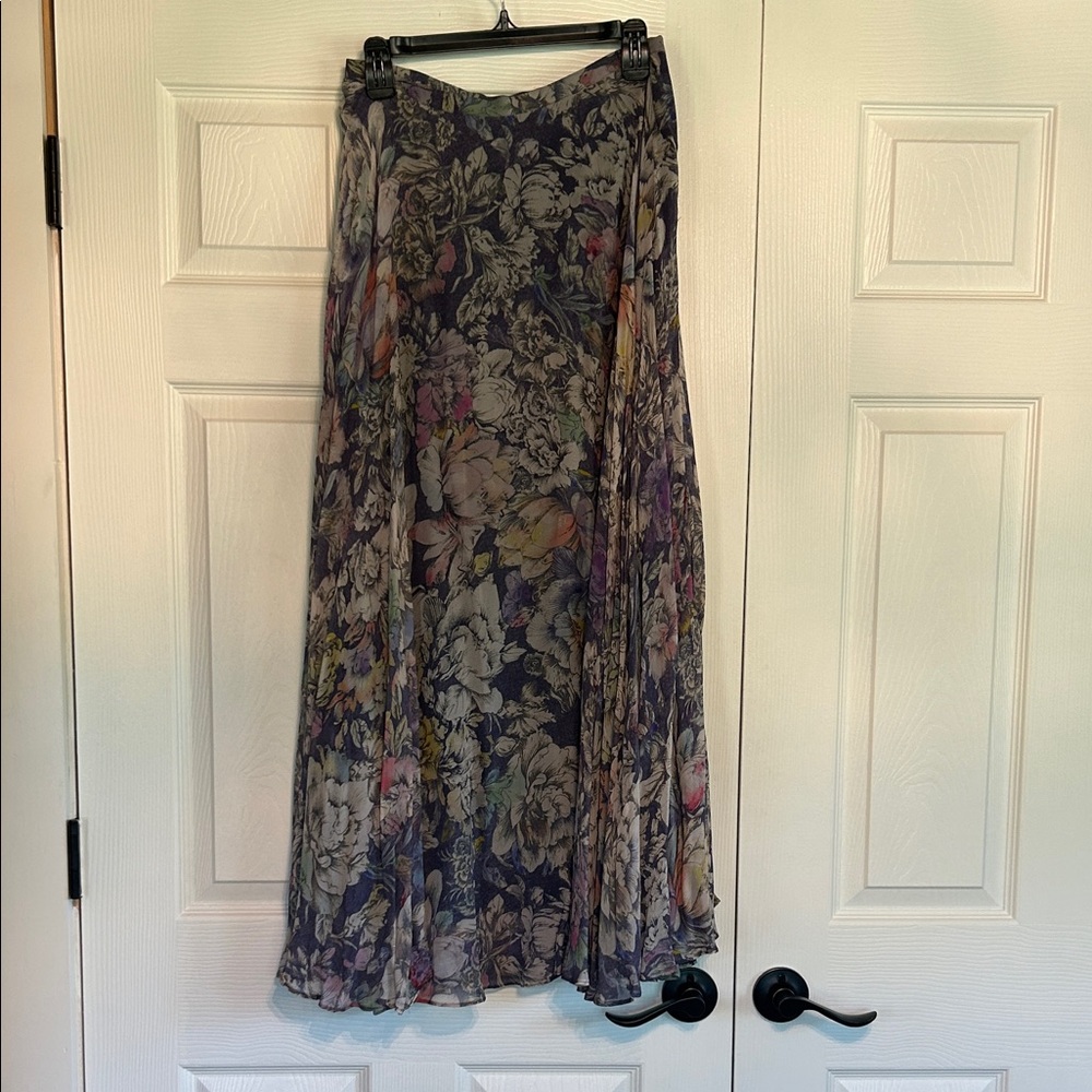 Floral Chiffon Maxi Skirt - Gray Multicolor